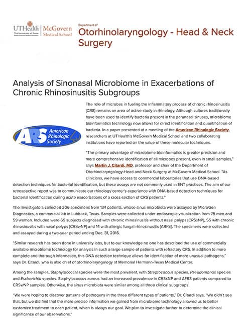 Analysis of Sinonasal Microbiota in Exacerbations of Chronic Rhinosinusitis Subgroups