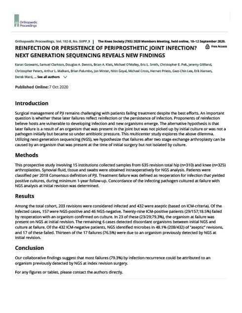 Reinfection or Persistence of Periprosthetic Join Infection? Next Generation Sequencing Reveals New Findings