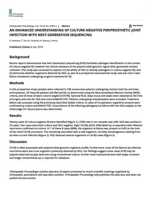 An Enhanced Understanding of Culture-Negative Periprosthetic Joint Infection With Next-Generation Sequencing