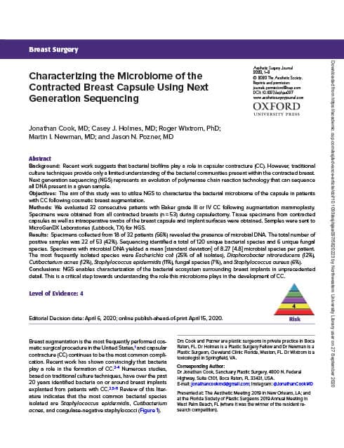 Characterizing the Microbiome of the Contracted Breast Capsule Using Next Generation Sequencing