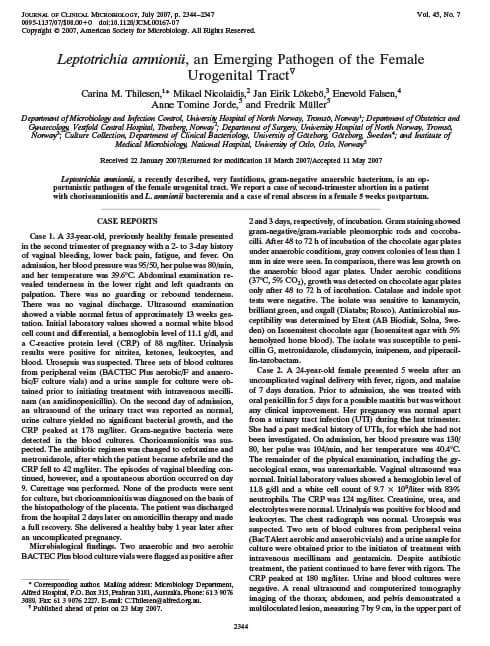 Leptotrichia amnionii, an Emerging Pathogen of the Female Urogenital Tract