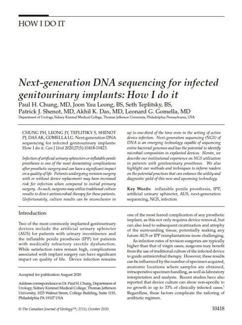 Next-Generation DNA Sequencing for Infected Genitourinary Implants: How I do it